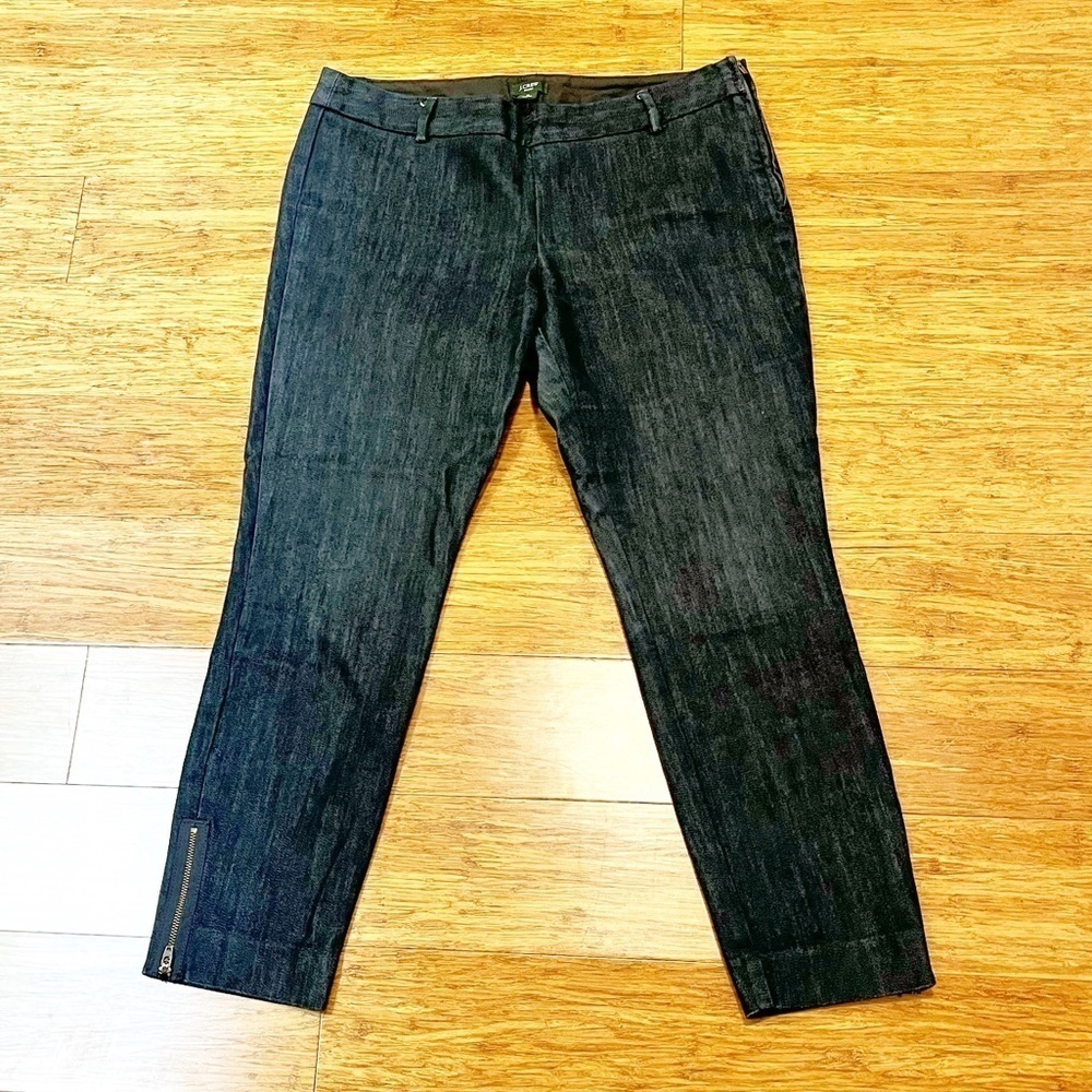 J. Crew Stretch City Fit dark wash cropped navy blue denim jeans side zip. 10